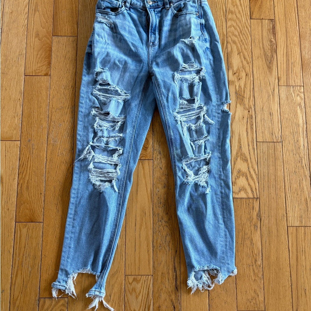American Eagle Outfitters High Rise Distressed Light Blue Jeans